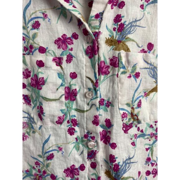 Charter Club Womens Linen Plink Floral Button Up Top Size Small Long Sleeve Boho - Picture 9 of 14
